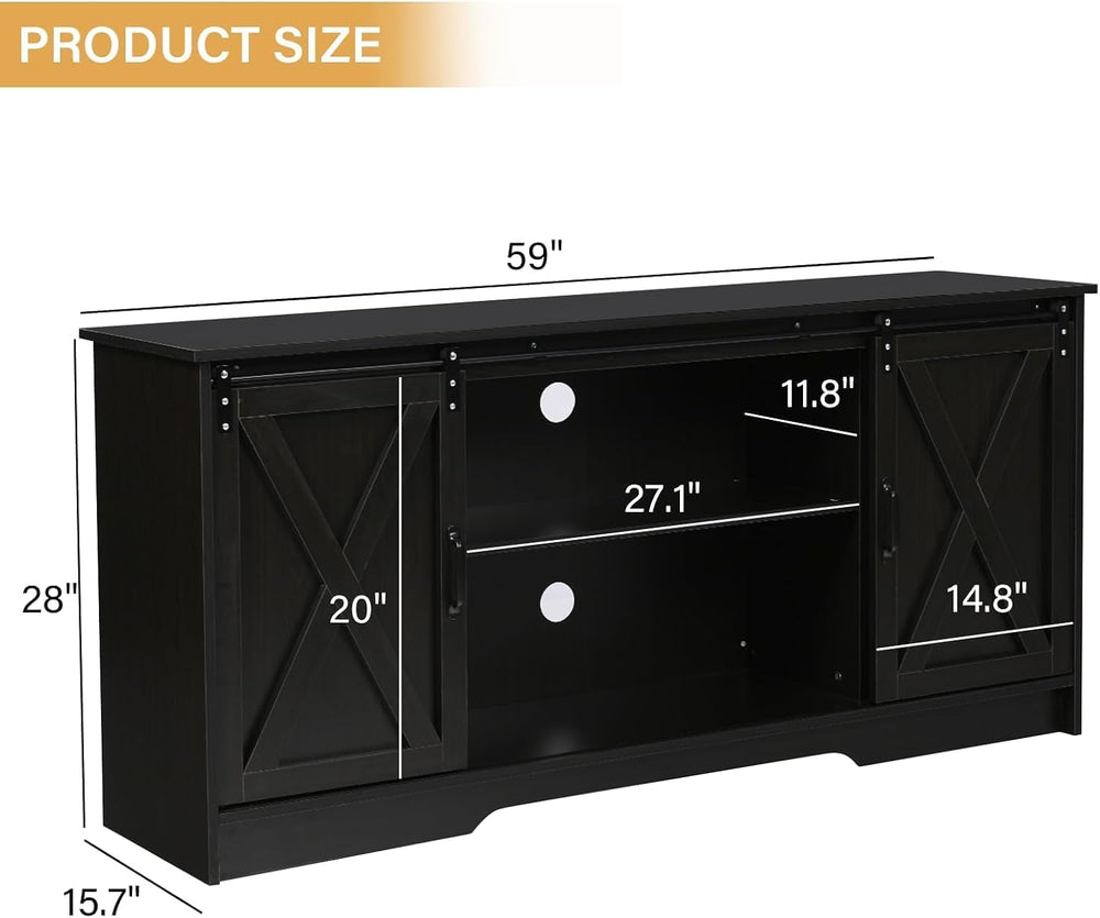 Farmhouse Coffee Bar Cabinet with Sliding Doors & Adjustable Shelves