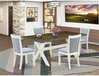 East West Furniture X077MZ015-5 5 Piece Dining Room Table Set Includes a Rectangle Kitchen Table with X-Legs and 4 Baby Blue Linen Fabric Parsons Dining Chairs, 40x72 Inch, Multi-Color