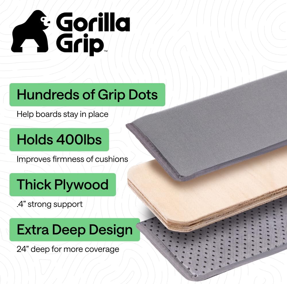 GORILLA GRIP Heavy Duty Couch Cushion Support Board to Fix Sagging Sofas, 24 x 54 Wide Loveseat Slip Resistant Thick Boards Add Strong Seat Supports, Replacement Stuffing Firmer Couches, Grey