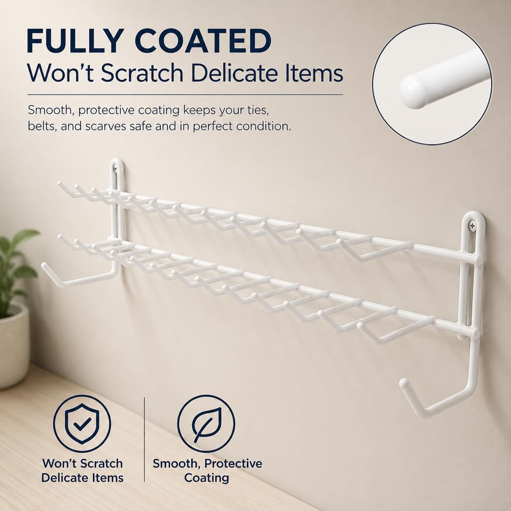 Huji Wall Mount Tie and Belt Rack Organizer, White (1 Pack)