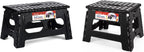 ACSTEP 9 Inch Wide and 9 Inch Folding Step Stool 2-Piece Set, 300 LB Capacity Plastic Foldable Stools with Handle, Non-Slip Step Stool, Home Use (Black & Black)