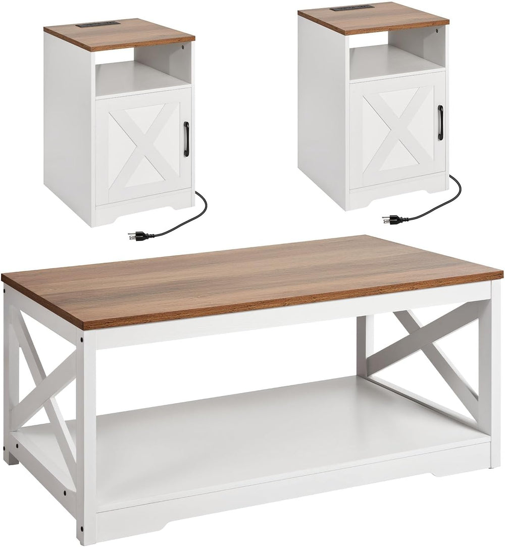 VEVOR 3 Pieces Farmhouse Coffee Table Sets, 40 in Industrial Coffee Table wit...