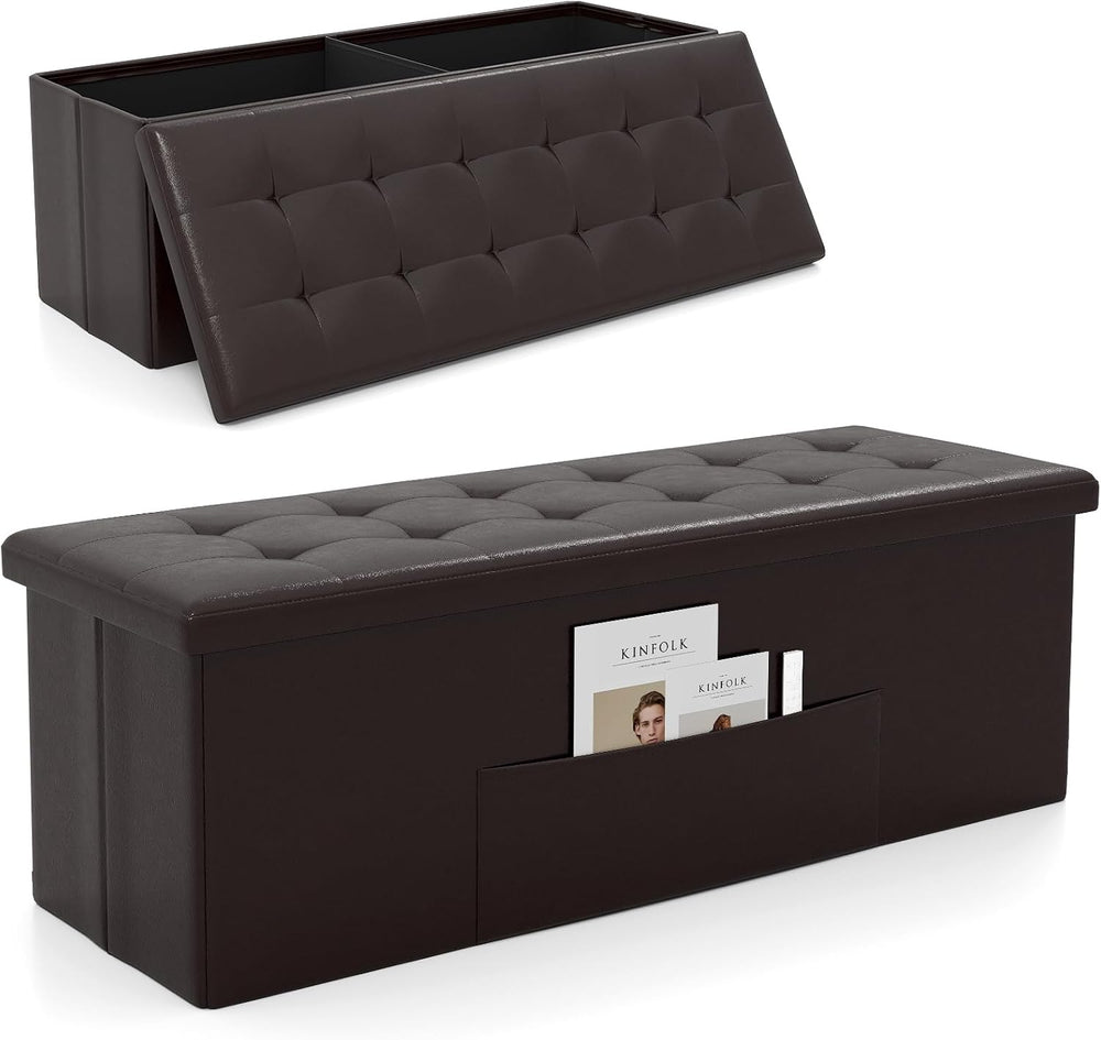 43 Inches Folding Storage Ottoman Bench, Foldable Foot Rest Stool End of Bed ...