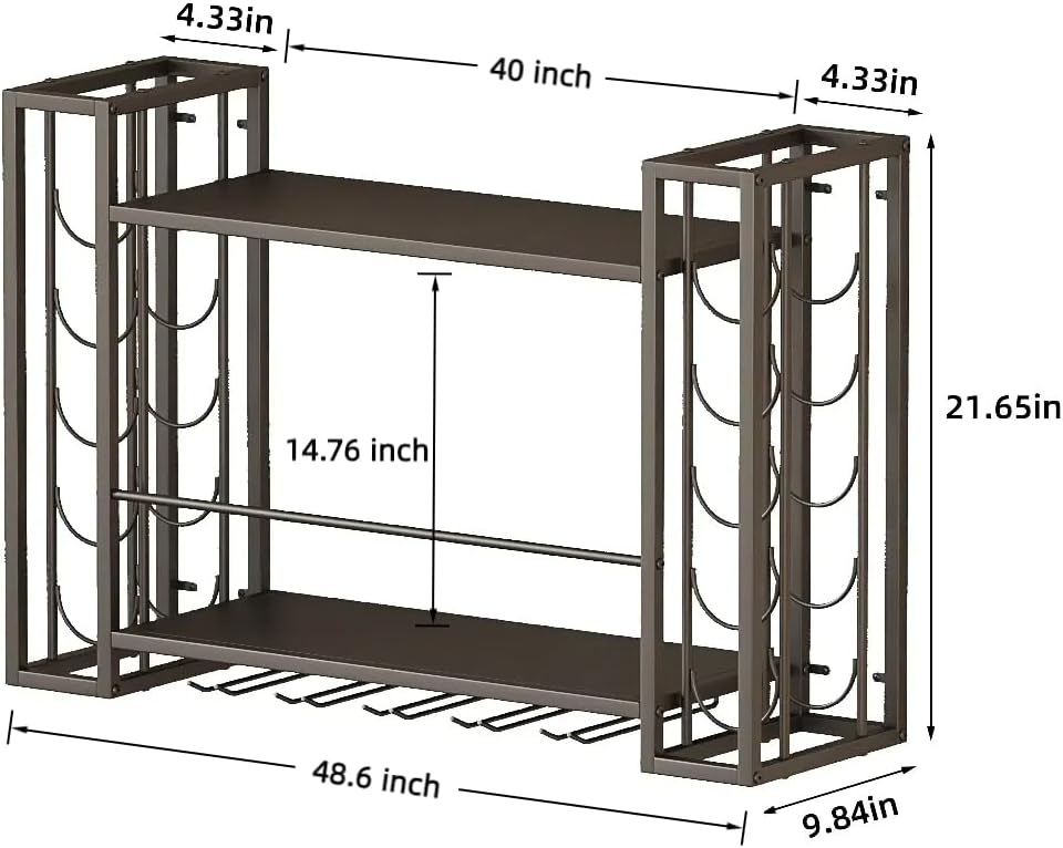 Wall Mounted Wine Rack with Glass Holder | Hanging Liquor & Wine Glass Ra...