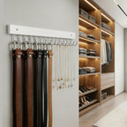 Wall Mounted Tie & Belt Rack Organizer - 2 Pack, 28 Hooks Hold 40 Ties & 40 Belts, 180° Rotating Space Saving Design, Sturdy Wood Decorative Wall Storage (White)