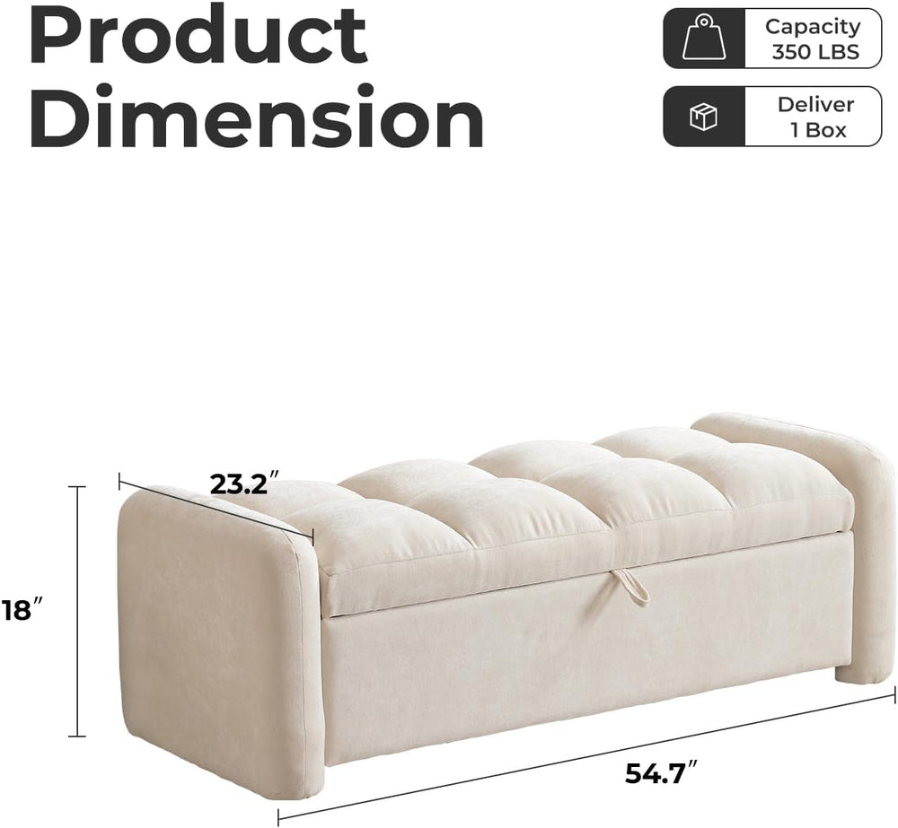 Oversized Ottoman Bench with Storage, Chenille Beige | Oversized Storage Benc...