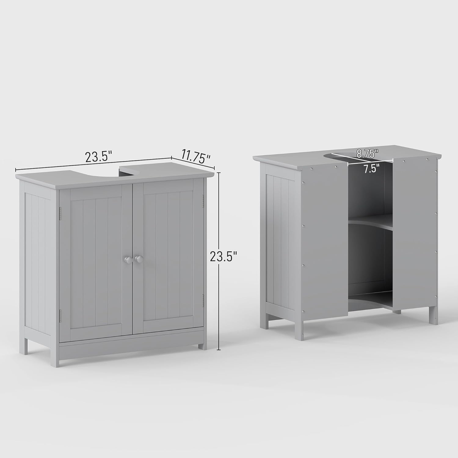 HOMCOM Under Sink Bathroom Cabinet, Pedestal Sink Storage Cabinet with 2 Doors, Shelf and U-Shape, Light Gray