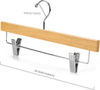 Nature Smile Deluxe Wooden Pants Hangers,Solid Lotus Wood Jeans Skirt Hanger with Clips Anti-Rust Hook Pack of 28（Natural）