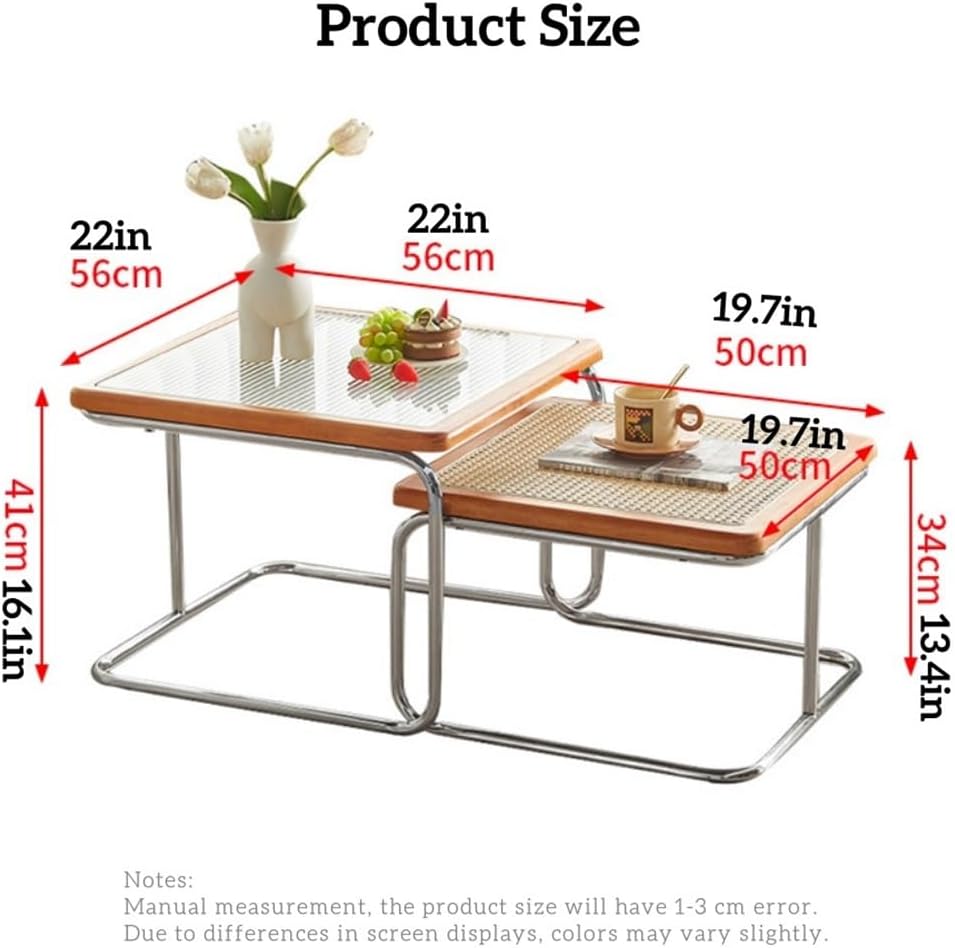 Square Nesting Coffee Table Set of 2, Modern Wooden Side Table, Stacking Smal...