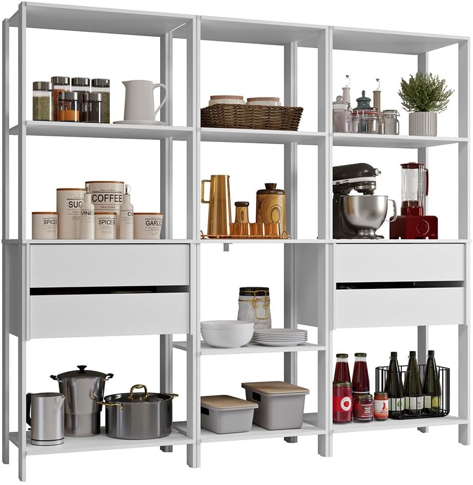 Madesa Kitchen Pantry Storage Rack with 4 Drawers and Open Shelves 78" L...