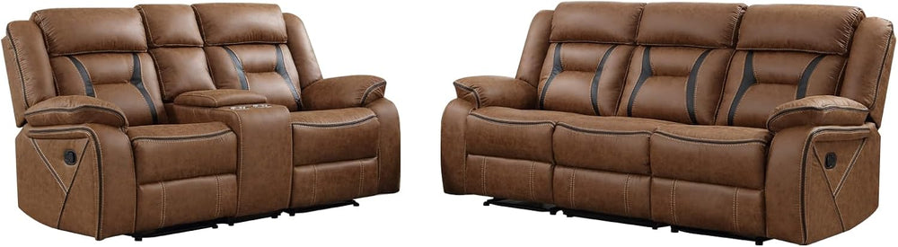 EBELLO Manual Recliner Sofa Set, Faux Leather Reclining Living Room Furniture...