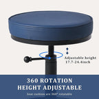 Vintage Short Bar Stools Industrial Swivel Counter Stools 17-24inch Height Adjustable Rustic Leather PU Seat Chairs for Kitchen Island Extra Seat Beside Sofa (Dark Blue)