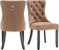 Velvet Dining Chairs Set of 2, Upholstered Dining Room Chairs with Nailhead Trim, Sillas de Comedor Modernas 2, Wooden Kitchen Chairs for Dining Room, Living Room, Kitchen, Bedroom, Brown