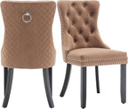 Velvet Dining Chairs Set of 2, Upholstered Dining Room Chairs with Nailhead Trim, Sillas de Comedor Modernas 2, Wooden Kitchen Chairs for Dining Room, Living Room, Kitchen, Bedroom, Brown