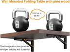 IAE Wall Mounted Folding Table with Pine Wood,24" x 14" Floating Wall Desk,Laundry Folding Table with Shelf Brackets,Fold Down Desk Shelf,Folding Workbench for Home,Dining,Laundry Room,Kitchen,Brown