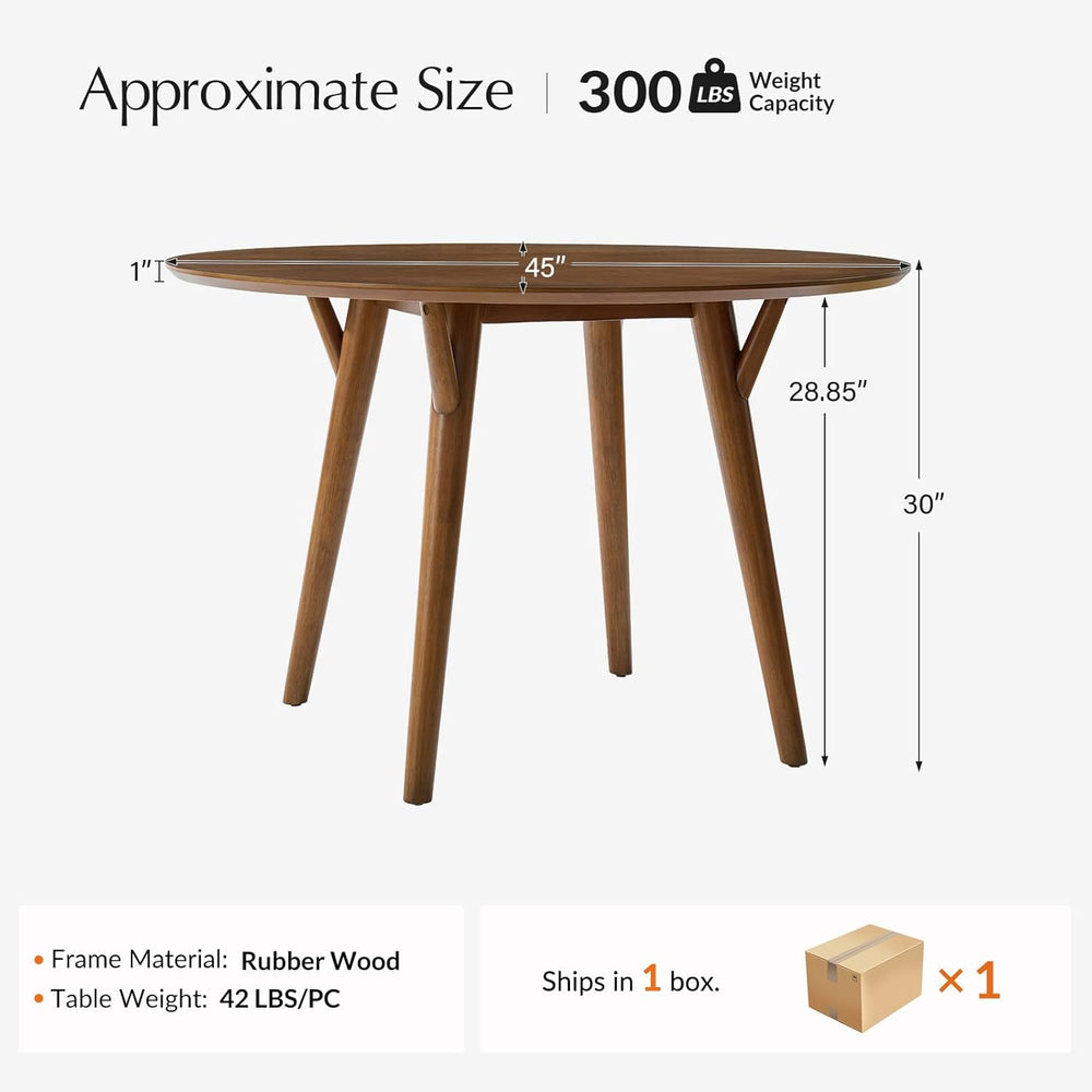 HULALA HOME Round Dining Table for 4, 45” Solid Wood Kitchen Table, Small Din...