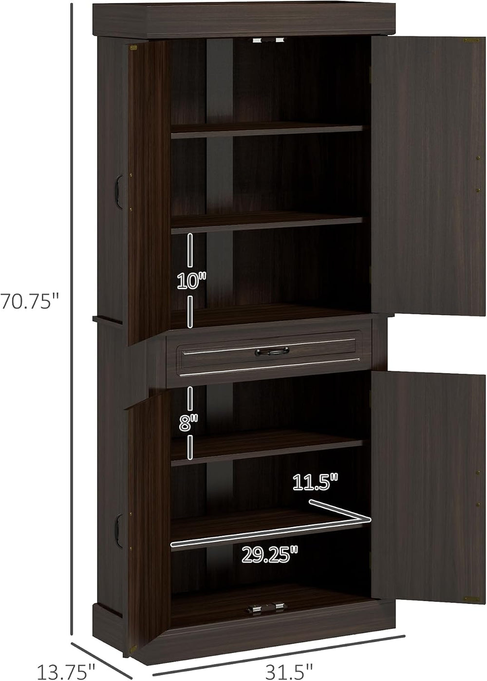 HOMCOM 71" Freestanding Kitchen Pantry Cabinet, Tall Storage Cabinet wit...