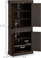 71" Freestanding Kitchen Pantry with 4 Doors, and 2 Large Cabinets, Tall Storage Cabinet with Wide Drawer for Dining Room, Coffee