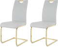 Goujxcy Dining Chairs Set of 2, Modern High Back Kitchen Chairs with Metal Legs and Faux Leather Padded Seat Upholstered Dining Chairs for Dining & Kitchen,Living Room (Light Gray&Gold, Set of 2)