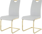 Goujxcy Dining Chairs Set of 2, Modern High Back Kitchen Chairs with Metal Legs and Faux Leather Padded Seat Upholstered Dining Chairs for Dining & Kitchen,Living Room (Light Gray&Gold, Set of 2)