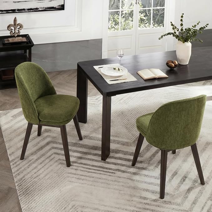 Wooden Dining Chairs Set of 4, Fabric Upholstered Modern Dining Room Chairs w...