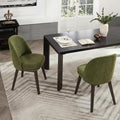 Wooden Dining Chairs Set of 2, Fabric Upholstered Modern Dining Room Chairs with Double-Layer Thick Seat Cushion & Ergonomic Backrest for Restaurant, Kitchen and Café, Green