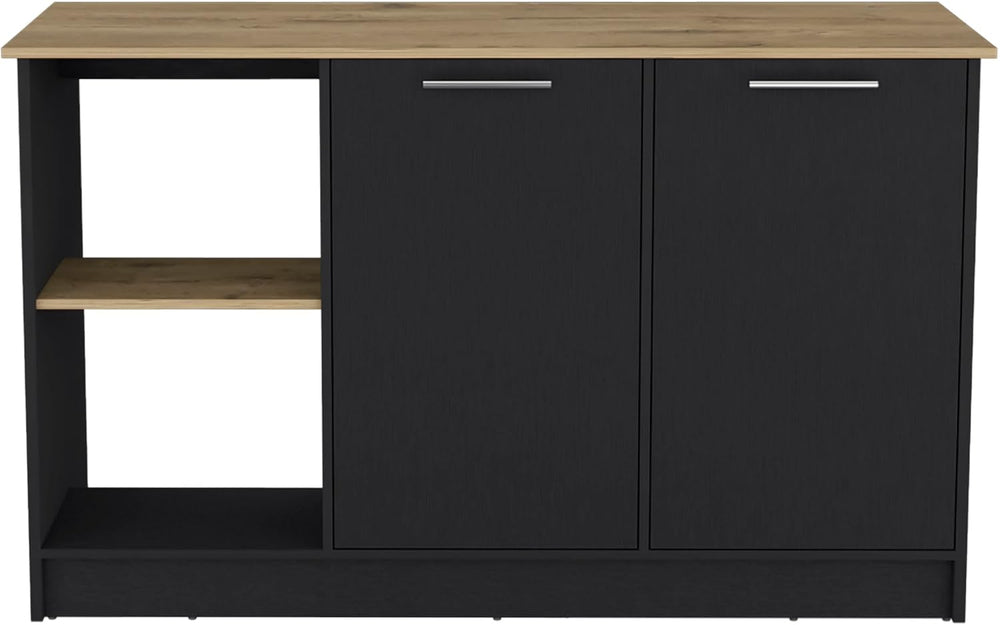 Large Worktop Kitchen Island with Double Door Cabinet