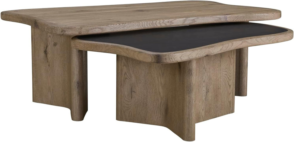 Oak Nesting Cocktail Table with Solid Wood and MDF Construction | Two-piece n...