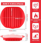 Microwave Bacon Cooker Tray with Vented Lid - Crisper Pan for 4-6 Slices in 3 Minutes, Splatter Shield & Fat Draining Tray for Healthy Cooking, Also for Sausages & Patties(Color:Red)