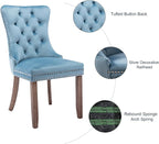 Velvet Kitchen Chairs Set of 6, Tufted Upholstered Dining Room Chairs with Back Ring Pull, Nailhead Trim and Solid Wood Legs, Modern Dining Chairs for Dining Room, Kitchen,Light Blue