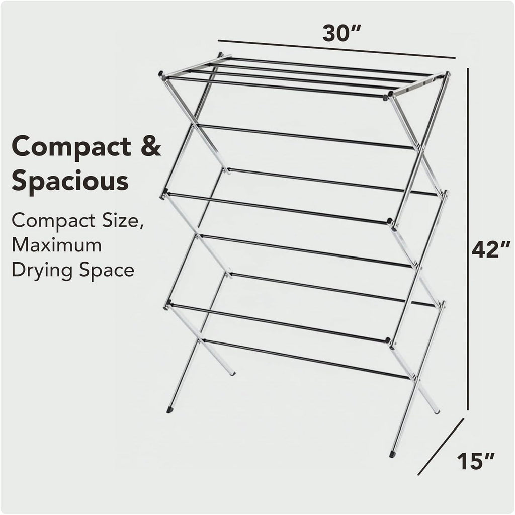 Displays By Jack Portable Collapsible Clothing Dryer Rack, Foldable Drying Rack for Clothes, Lingerie, Towels, Linens, Laundry Home Apartment Must Haves, Metal Chrome Finish