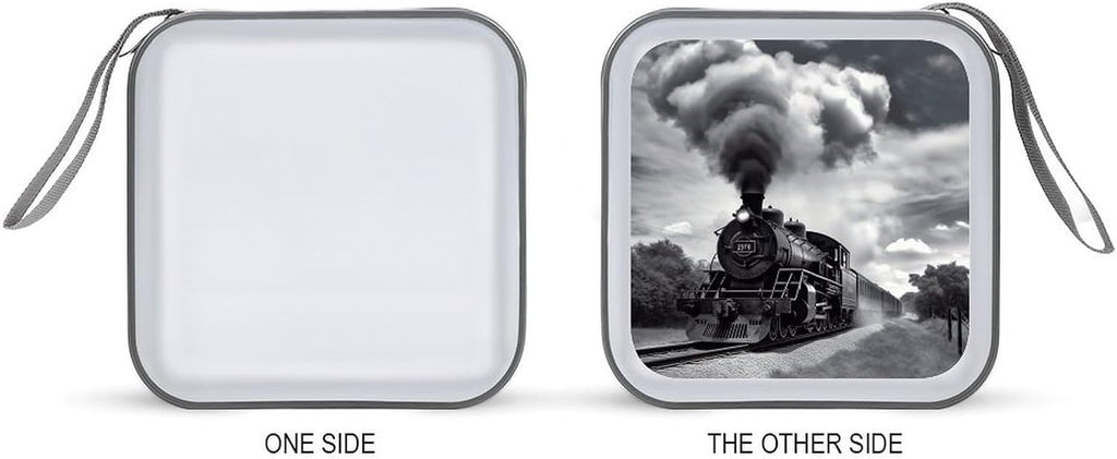 Steam Train Clouds CD Case with Zipper 40 Capacity DVD Case Holder Hard Plastic DVD Disc Storage Box Portable Disc Storage Organizer CD Wallet Bag Media Disc Wallet for Car Home