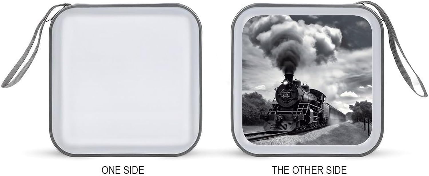 Steam Train Clouds CD Case with Zipper 40 Capacity DVD Case Holder Hard Plastic DVD Disc Storage Box Portable Disc Storage Organizer CD Wallet Bag Media Disc Wallet for Car Home