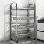 304 Stainless Steel Rolling Cart, Utility Kitchen Storage Carts with Wheels, Metal Kitchen Island, Storage Cart for Dining Room, Room, Laundry Room