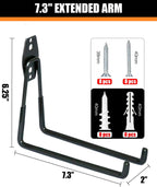 WMK Garage Hooks 4 Pack Wall Storage Hooks Heavy Duty Steel Tool Hangers for Utility Organizer, Wall Mount Holders for Garden Lawn Tools, Ladders, Bike (Black)