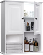 HAIOOU Bathroom Wall Cabinet with Motion Sensor LED Light, Wooden Medicine Cabinet Wall Mounted Cupboard, Over Toilet Storage Cabinet with Buffering Hinges and Adjustable Shelf - Modern White