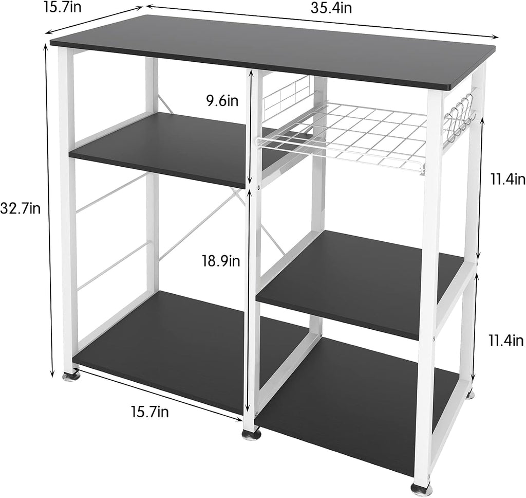 sogesfurniture 3-Tier Kitchen Baker's Rack Utility Shelf Microwave Stand with Storage and Drawer Storage Cart Workstation Shelf,Black BHUS-W5S-BK
