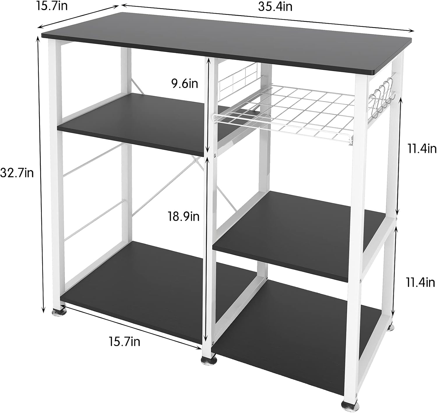 Kitchen Baker's Rack 3-Tier Microwave Oven Stand Kitchen Utility Storage Shelf with Hooks Multifunctional Workstation for Kitchen, Living Room and Corridor（Black