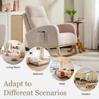 Rocking Chair Nursery, Nursing Rocking Chair with High Backrest for Mom Nursery, Sherpa Armchair Glider Rocker with Side Pocket, Upholstered Lounge Chair for Living Room, Bedroom, Teddy Geige
