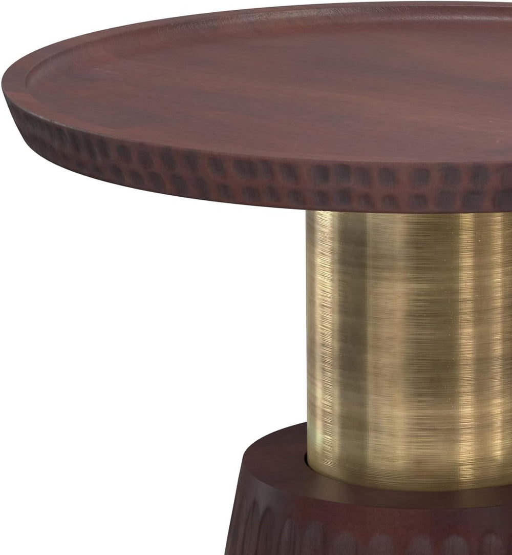 SIMPLIHOME Breanna End Table - 16 inch Wide Solid Mango Wood and Metal Round ...