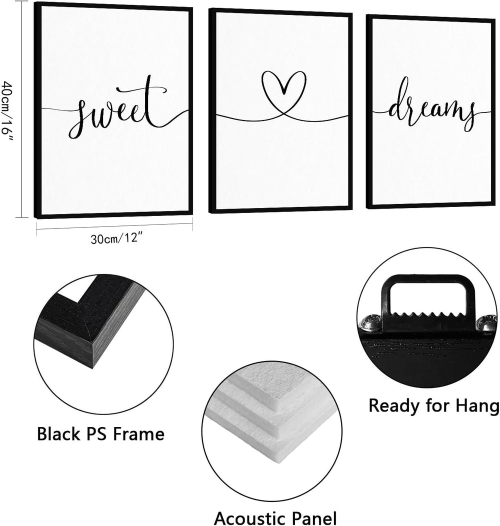 Sweet Dreams Wall Art Above Bed – Set of 3 Modern Farmhouse Bedroom Decor for...