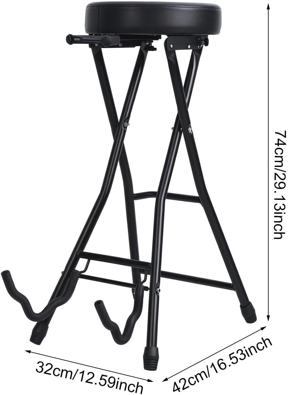 Guitar Stool, Foldable Padded Seat with Built-in Stand & Footrest, Retrac...