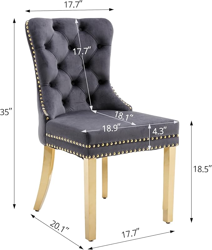 KCC Velvet Dining Chairs Set of 6, Upholstered High-end Tufted Dining Chair w...