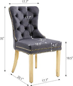 KCC Velvet Dining Chairs Set of 6, Upholstered High-end Tufted Dining Chair with Nailhead Back Ring Pull Trim Stainless Steel Legs, Contemporary Nikki Collection Modern Style for Kitchen, Dark Gray