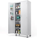 VINGLI 72'' Tall Garage Storage Cabinet, Metal Storage Cabinet with Pegboards, Wheels, Locking Doors and Adjustable Shelves (Gray, 32''W x 16''D x 72''H)