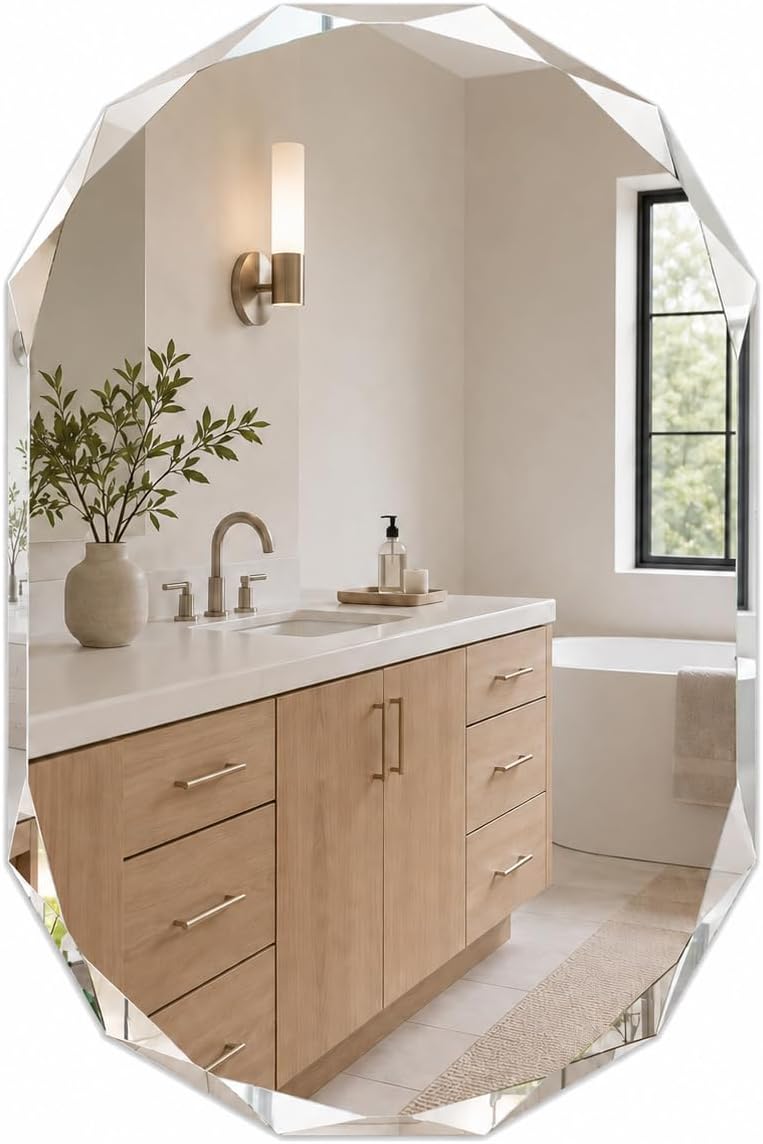 24x36 Inch Oblong Oval Frameless Beveled Edge Bathroom Mirror