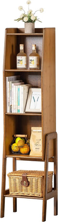 Welnow Bamboo Bookcase with Cabinet, Natural End Table with 3-Tier Storage Shelf, Modern Bedside Organizer Side Table for Bedroom or Living Room, Walnut Bookshelf with Open Space