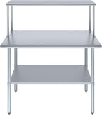 Stainless Steel Work Table with Wide Single Tier Overshelf | Metal Kitchen Prep Table & Shelving Combo (24" x 48" Work Table + 12" Overshelf)