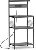 Sweetcrispy Kitchen Bakers Rack with Power Outlet, 24" Microwave Oven Stand with Adjustable Storage Shelf for Kitchen Organization, Coffee Bar Station, Small Apartment, Counter Space Saving, Grey