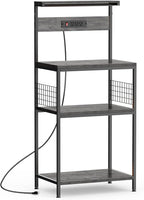 Sweetcrispy Kitchen Bakers Rack with Power Outlet, 24" Microwave Oven Stand with Adjustable Storage Shelf for Kitchen Organization, Coffee Bar Station, Small Apartment, Counter Space Saving, Grey